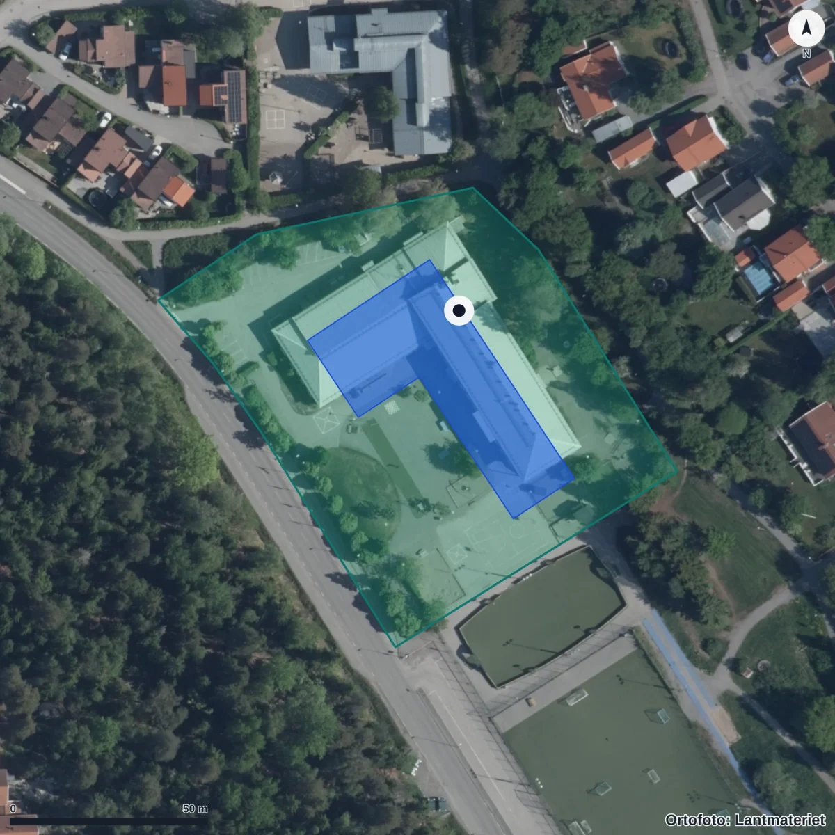 Aerial view of Vibyskolan, orthophoto from Lantmäteriet