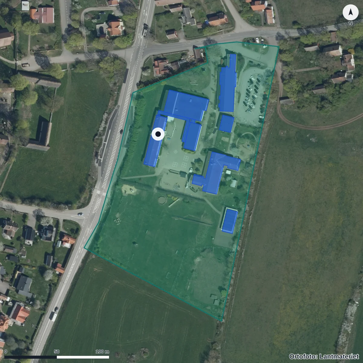 Flygbild över Glömmingeskolan, ortofoto från Lantmäteriet