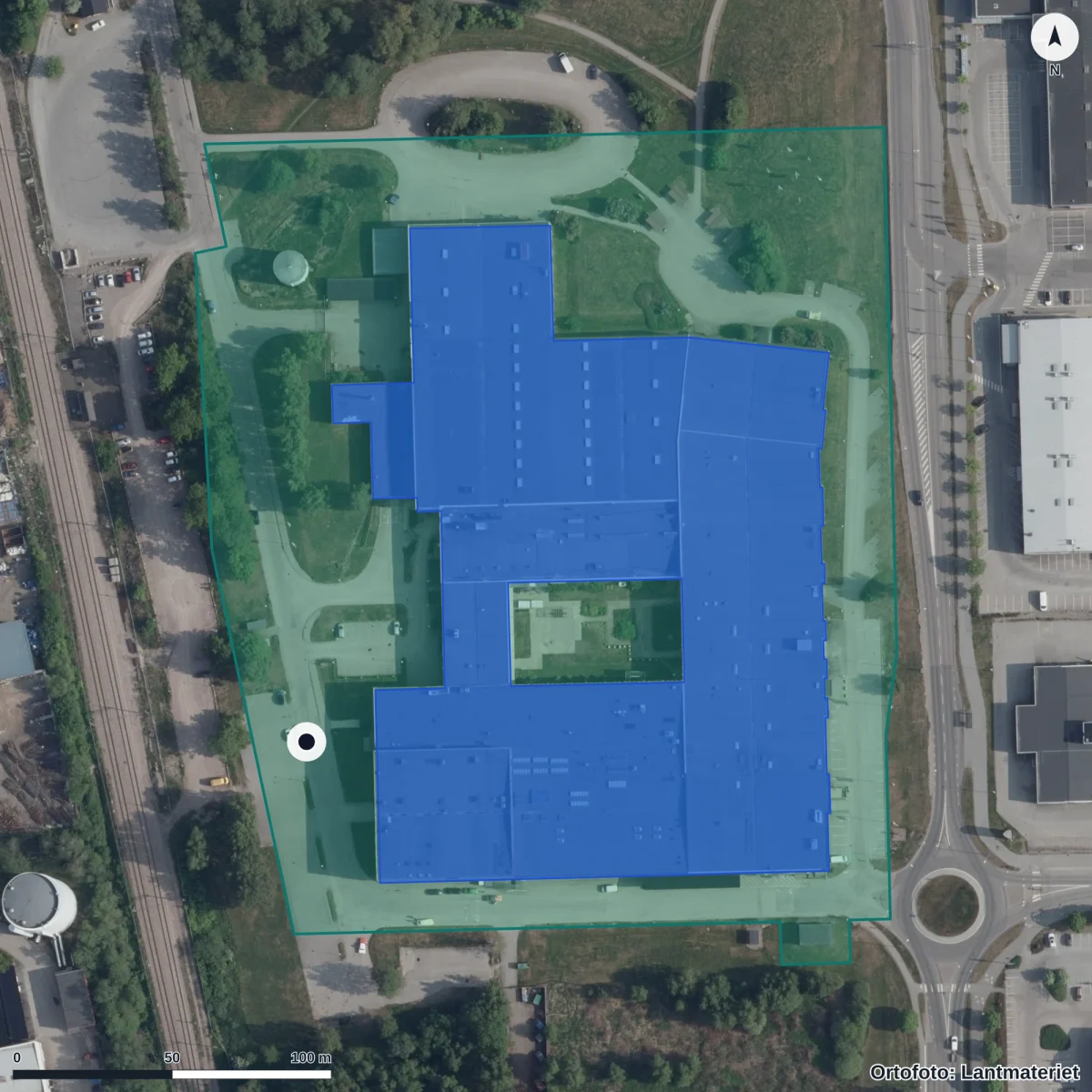 Aerial view of Praktiska Gymnasiet Nyköping, orthophoto from Lantmäteriet