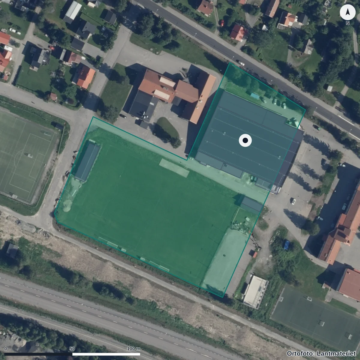 Aerial view of Ursviksskolan, orthophoto from Lantmäteriet