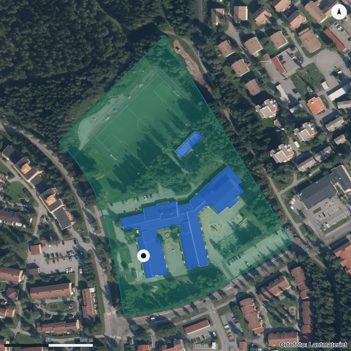 Aerial view of Östra Ersbodaskolan, orthophoto from Lantmäteriet