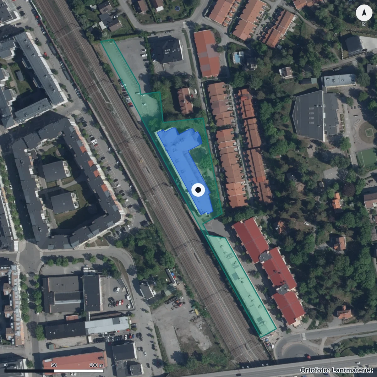 Aerial view of NTI Gymnasiet Sollentuna, orthophoto from Lantmäteriet