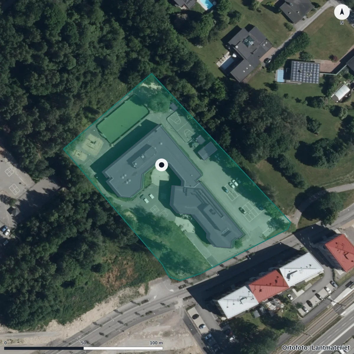 Flygbild över Prolympia, ortofoto från Lantmäteriet