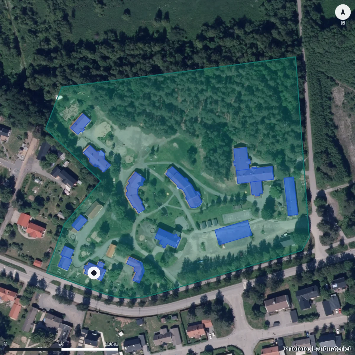 Aerial view of Stiftelsen Umeå Waldorfskola, orthophoto from Lantmäteriet