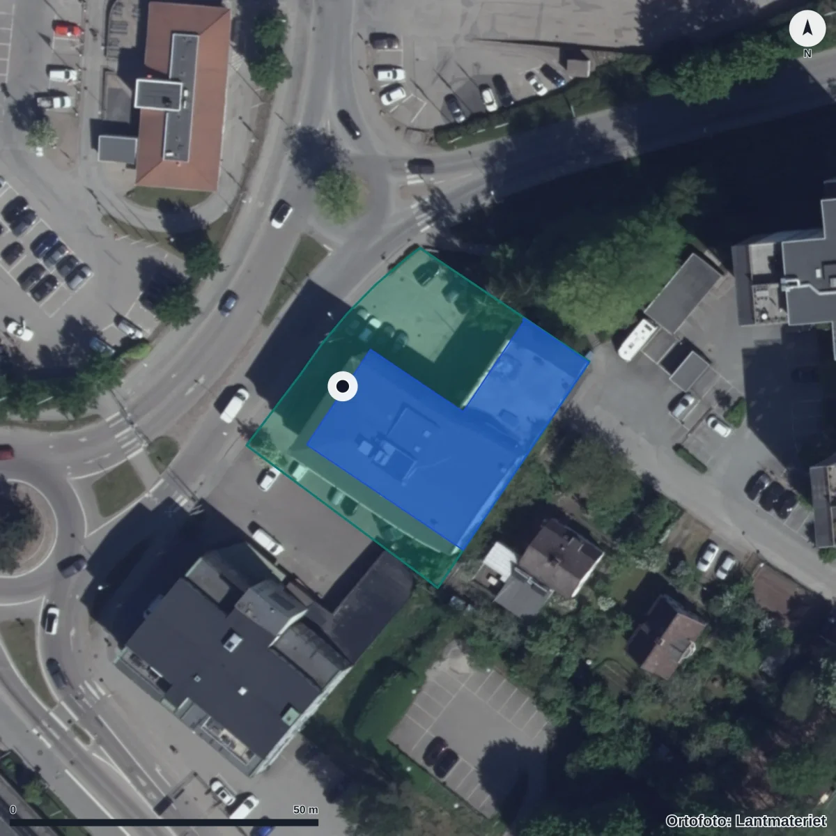 Aerial view of Bergslenagymnasiet, orthophoto from Lantmäteriet