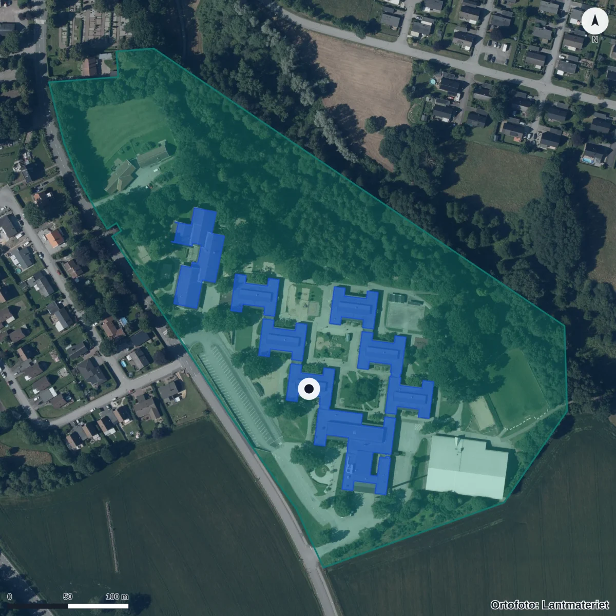 Aerial view of Georgshillsskolan, orthophoto from Lantmäteriet