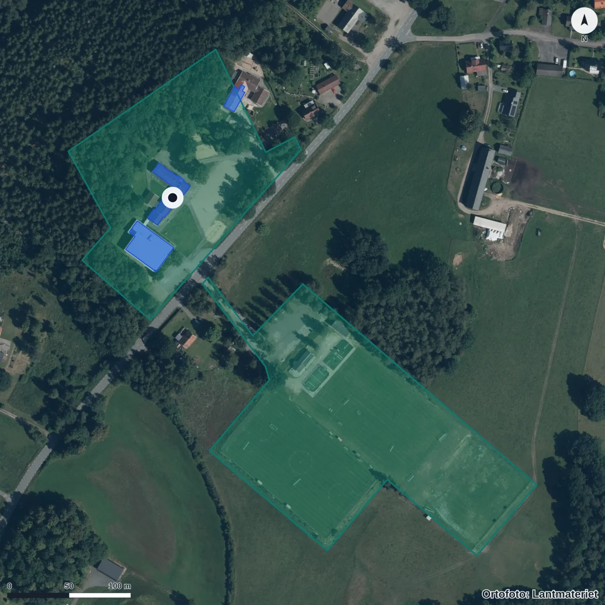 Flygbild över Farstorps skola, ortofoto från Lantmäteriet