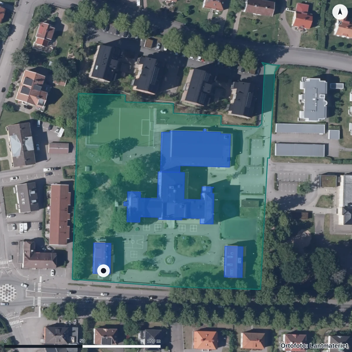 Aerial view of Elin Wägnerskolan, orthophoto from Lantmäteriet