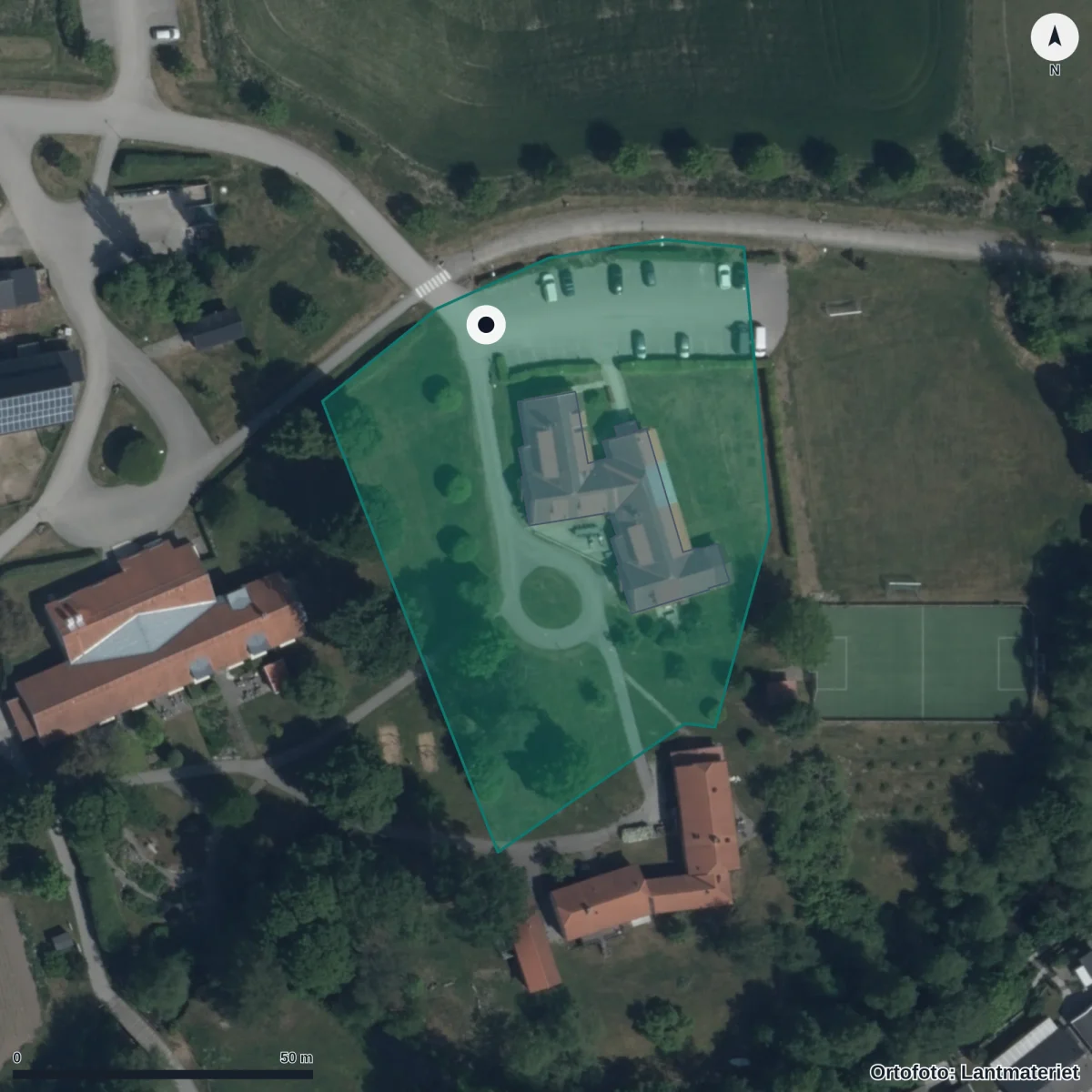 Flygbild över Saltåskolan, ortofoto från Lantmäteriet