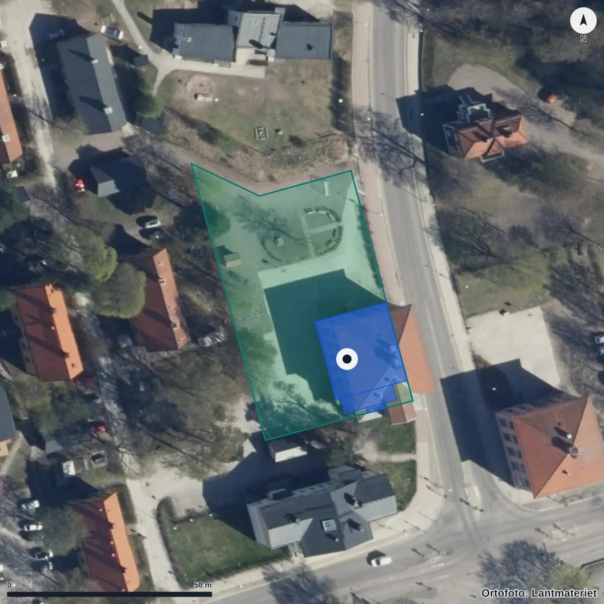 Aerial view of Sandvikens Internationella Montessoriskola, orthophoto from Lantmäteriet