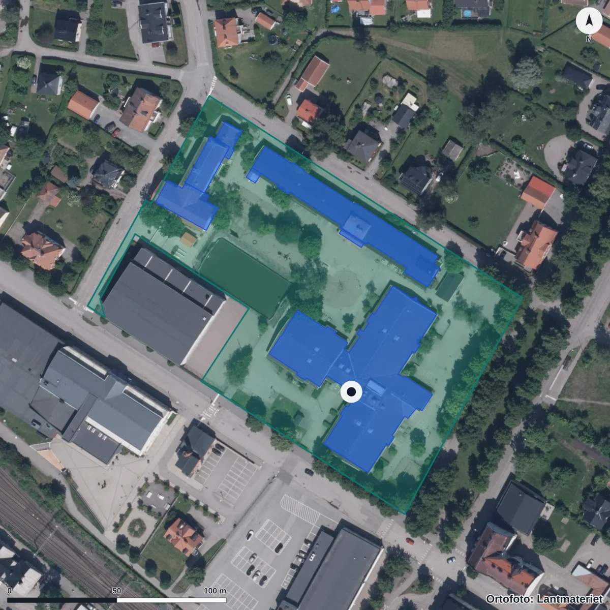 Aerial view of Centralskolan, orthophoto from Lantmäteriet