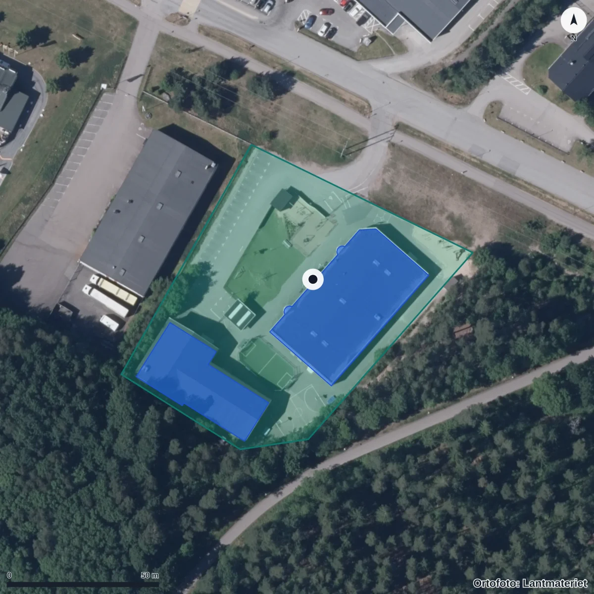Aerial view of Växjö Internationella Grundskola, orthophoto from Lantmäteriet