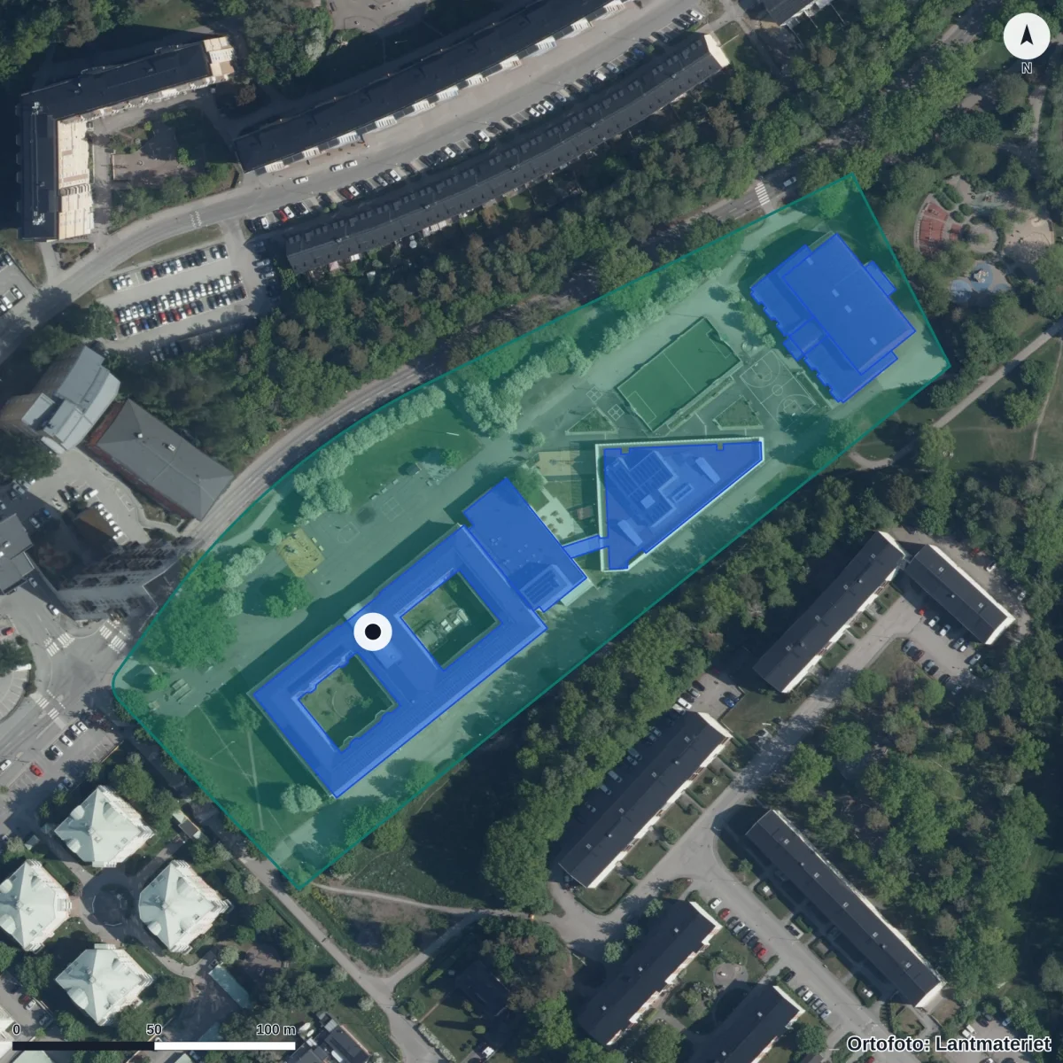 Aerial view of Källtorpskolan, orthophoto from Lantmäteriet