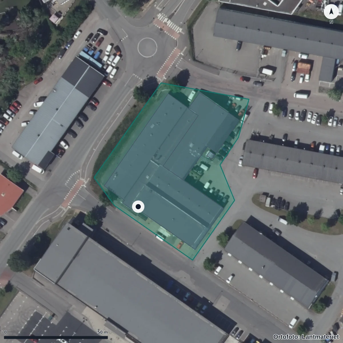 Flygbild över Alingsås Yrkesgymnasium, ortofoto från Lantmäteriet