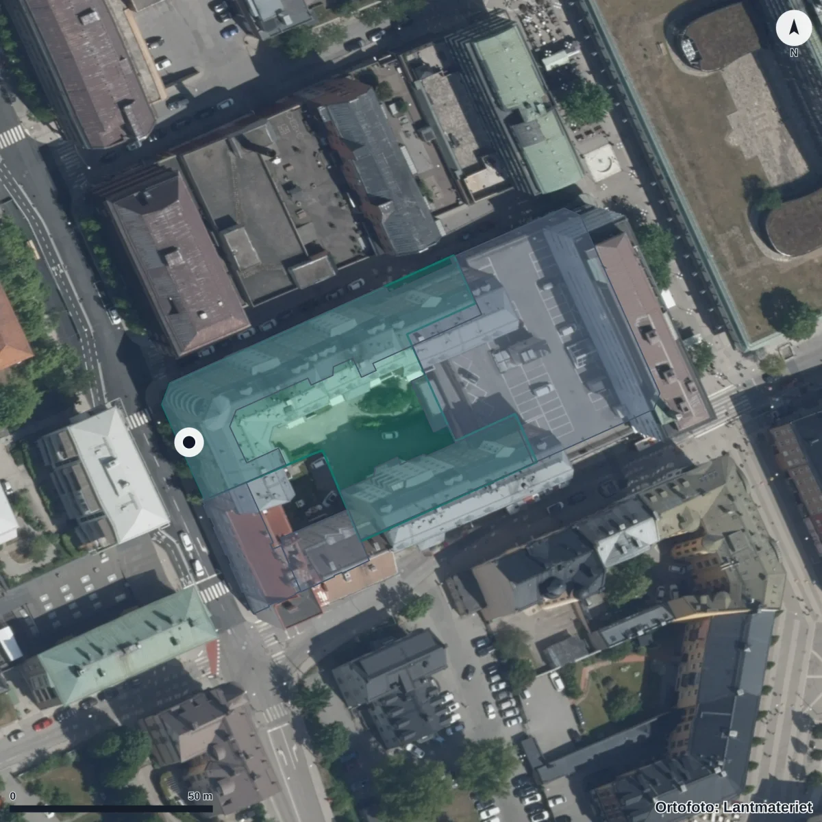 Flygbild över Central Insamlingsenhet, ortofoto från Lantmäteriet