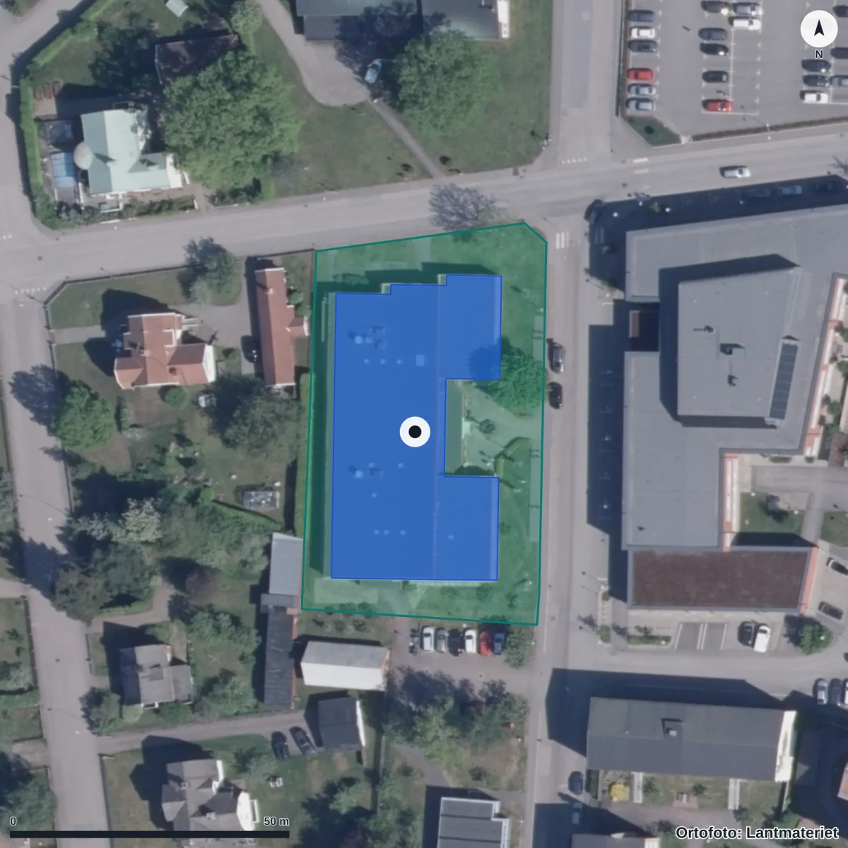 Aerial view of Vilhelm Mobergsgymnasiet, orthophoto from Lantmäteriet