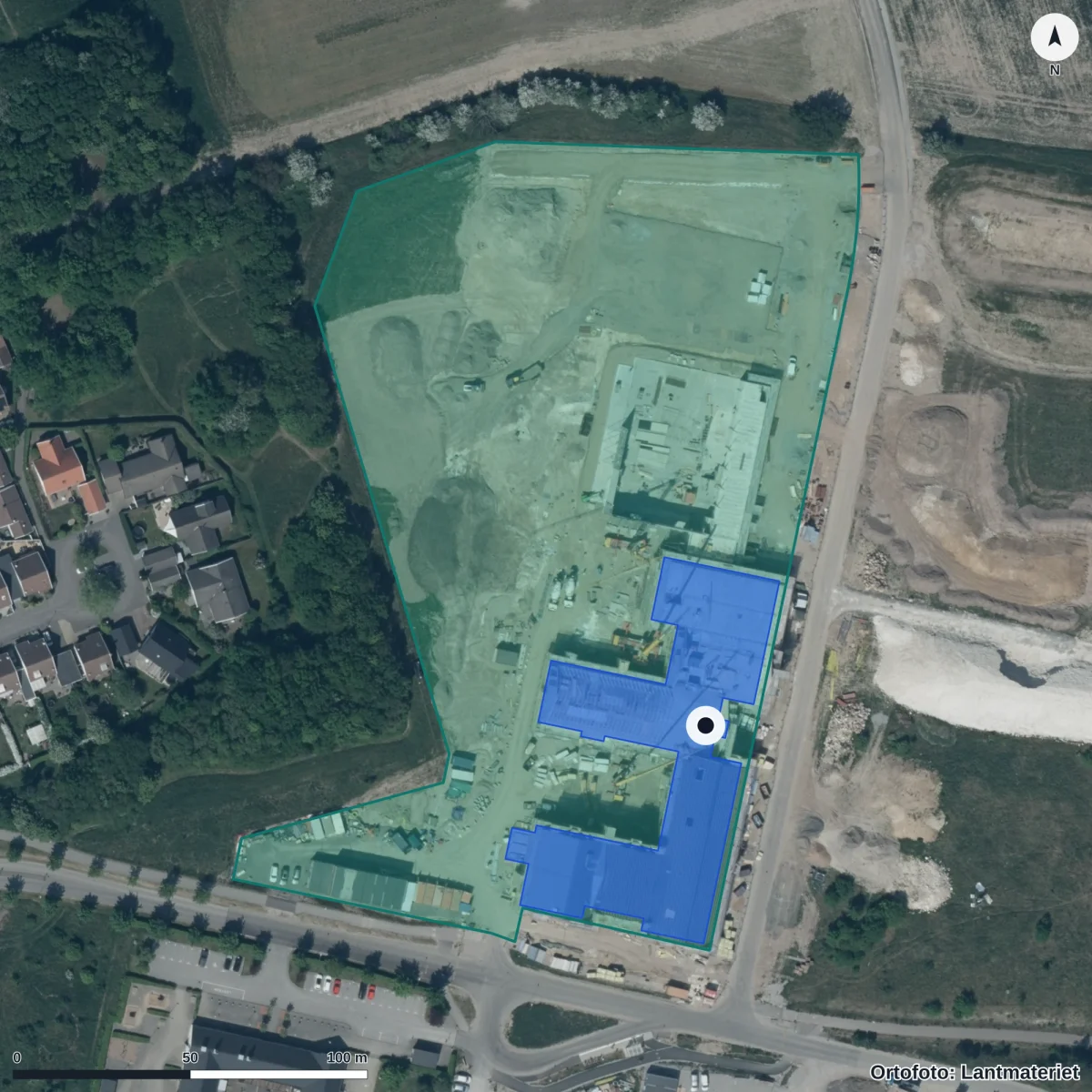 Flygbild över Henriksdalskolan, ortofoto från Lantmäteriet