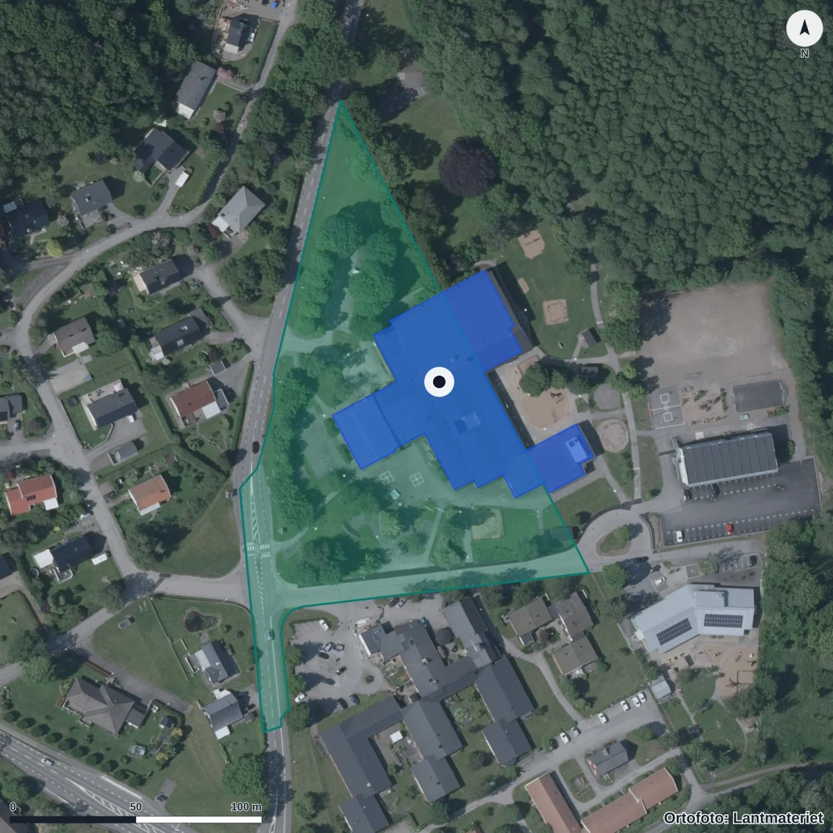 Aerial view of Rolfstorps skola, orthophoto from Lantmäteriet