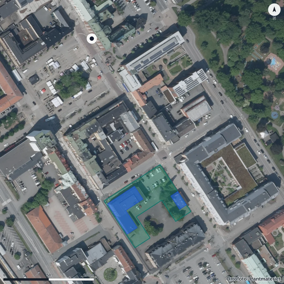 Flygbild över Central Insamlingsenhet, ortofoto från Lantmäteriet