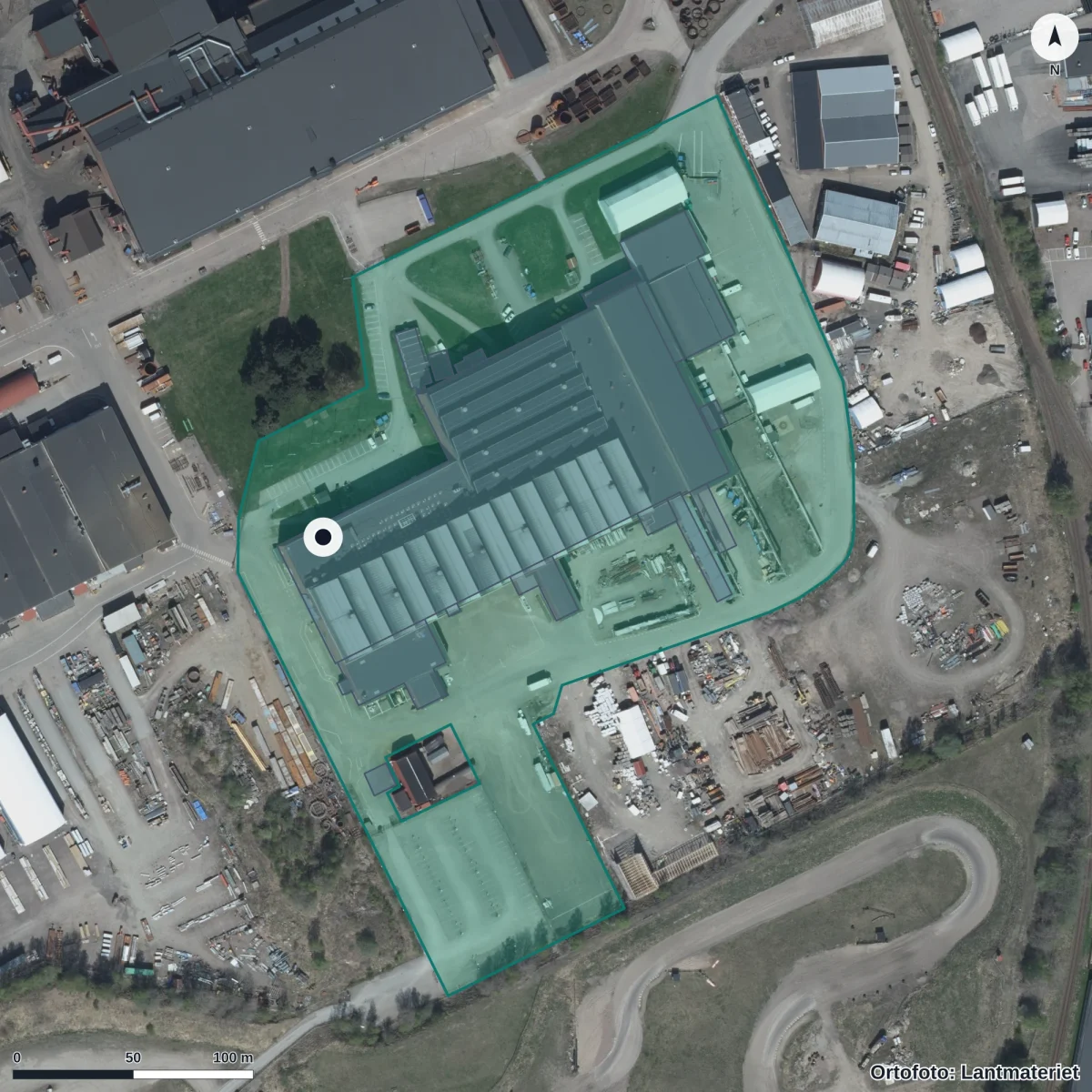 Flygbild över Karlstads Teknikcenter, ortofoto från Lantmäteriet