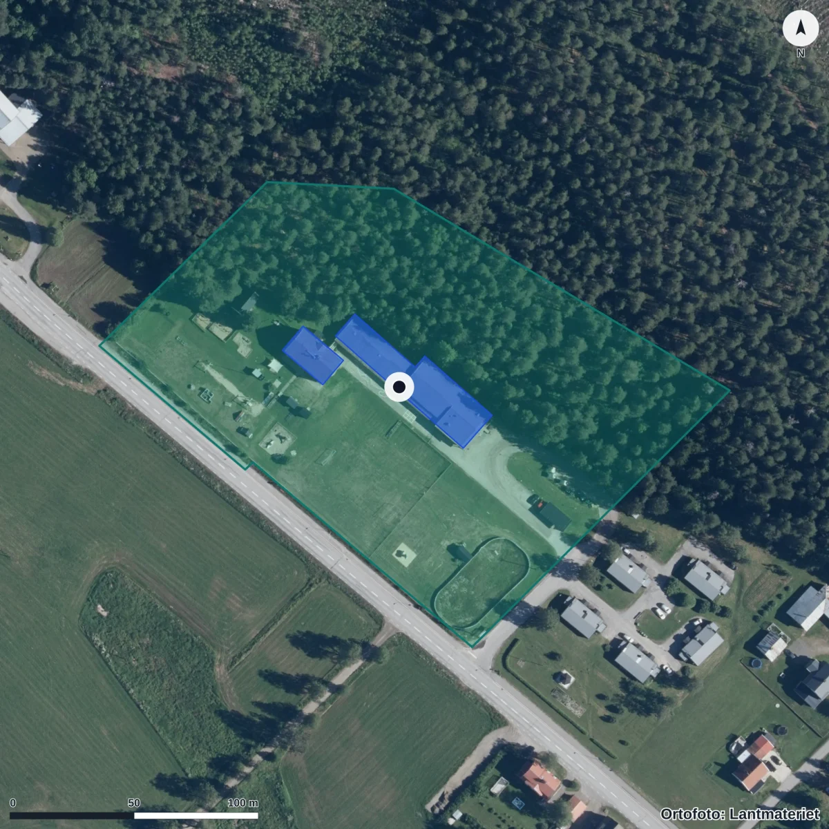 Flygbild över Granö småbarnsskola, ortofoto från Lantmäteriet