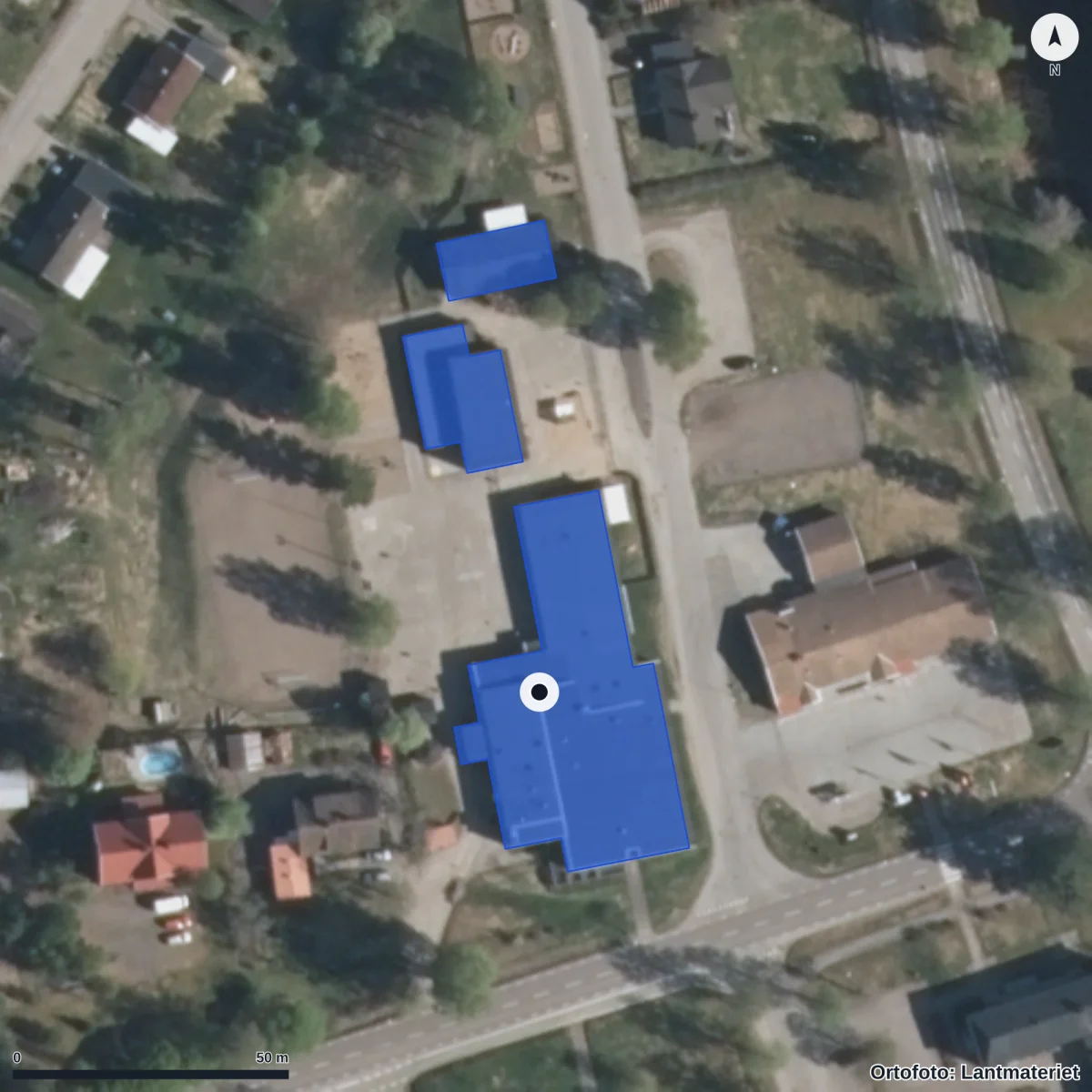 Flygbild över Gräsmarks skola, ortofoto från Lantmäteriet