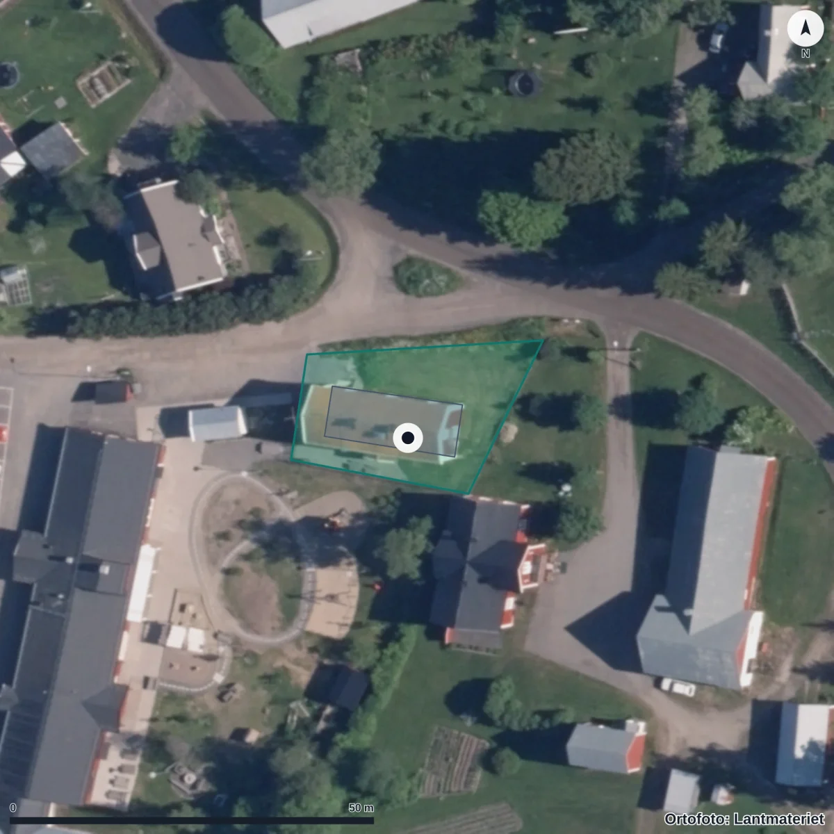 Flygbild över Sörfors skola, ortofoto från Lantmäteriet