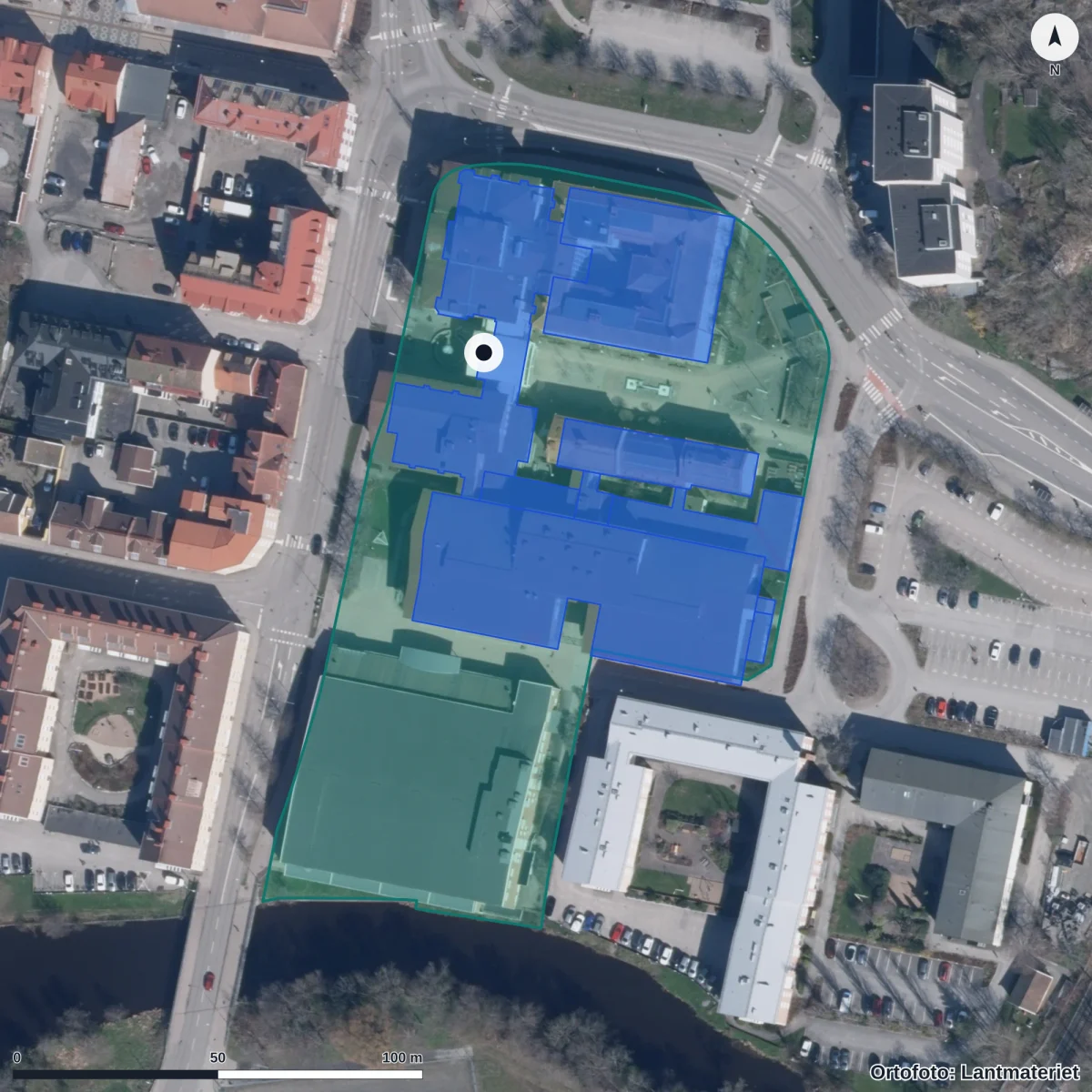 Aerial view of Uddevalla Gymnasieskola, orthophoto from Lantmäteriet