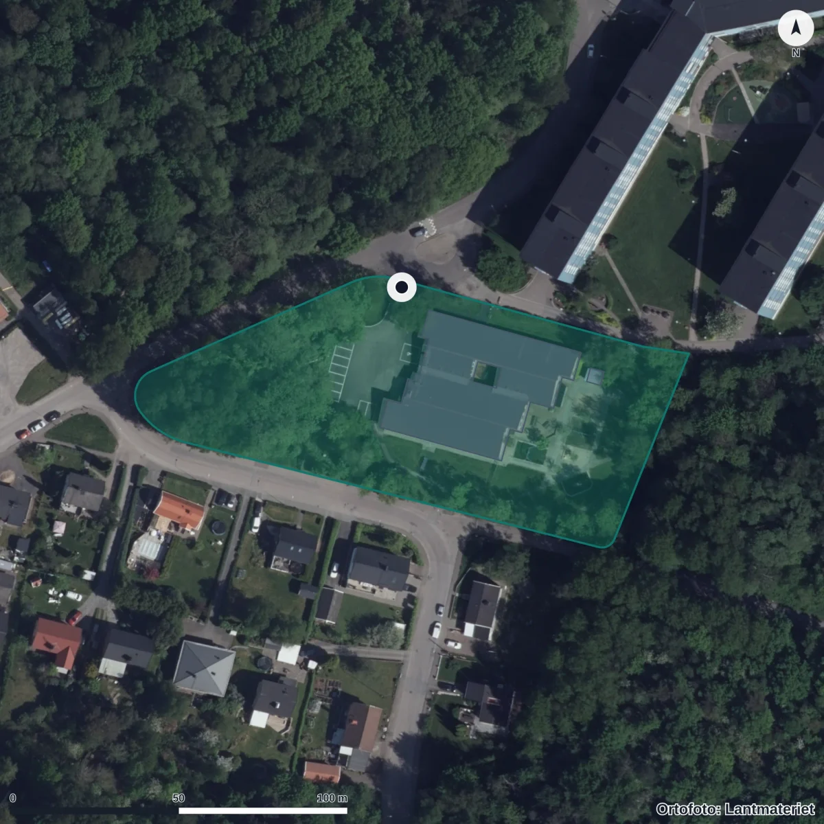 Aerial view of Olshammarskolan, orthophoto from Lantmäteriet