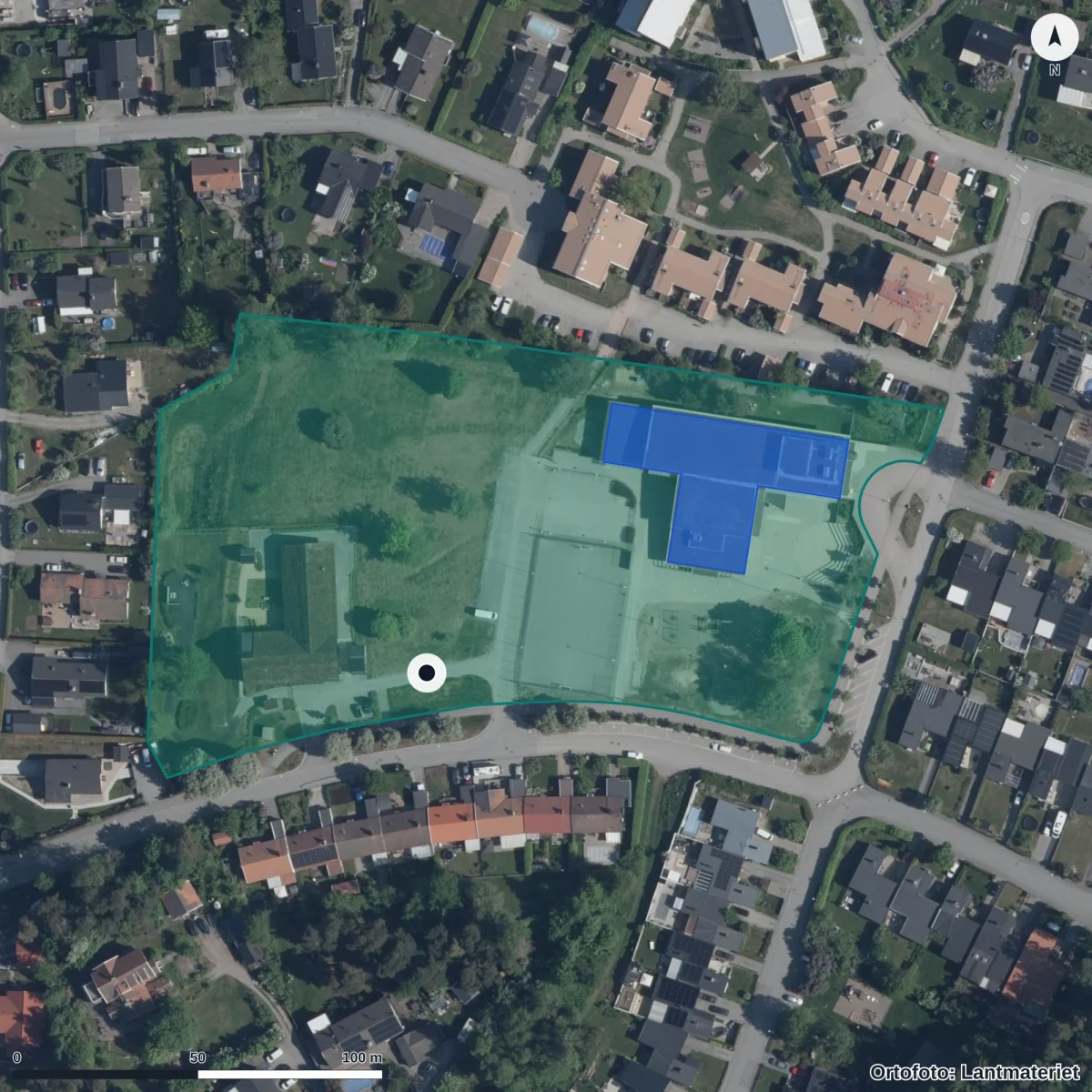 Aerial view of Lärande Grundskola Oden, orthophoto from Lantmäteriet