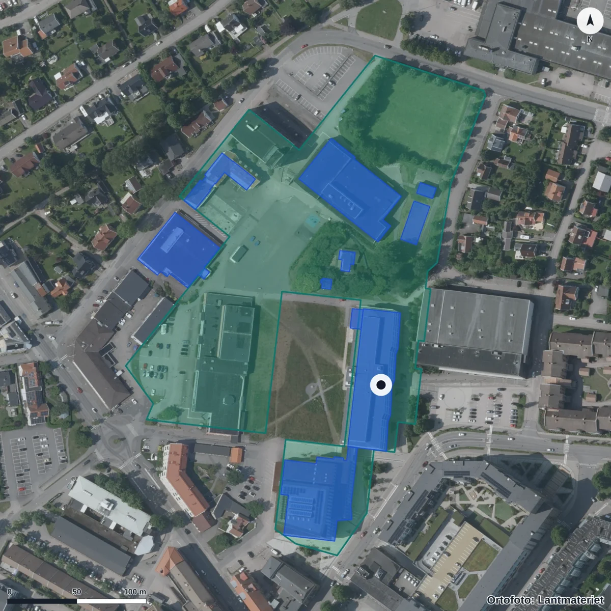 Aerial view of Falkenbergs Gymnasieskola, orthophoto from Lantmäteriet