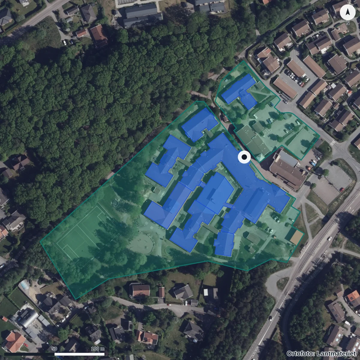 Flygbild över Öjersjö Storegård, ortofoto från Lantmäteriet