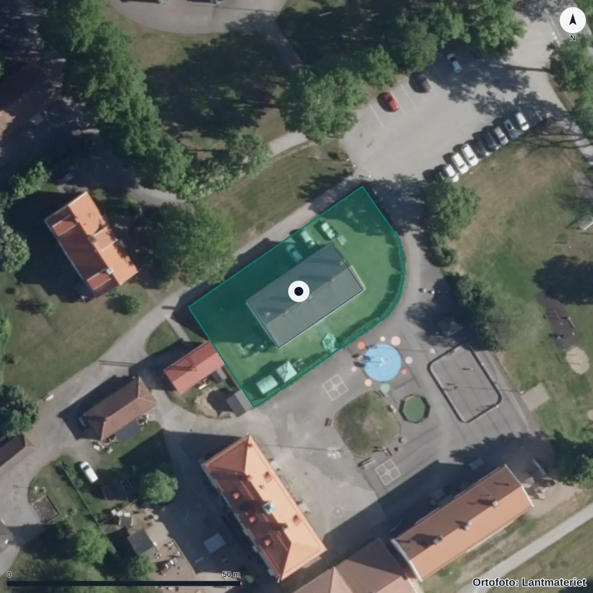 Aerial view of Ringeltaubska skolan, orthophoto from Lantmäteriet