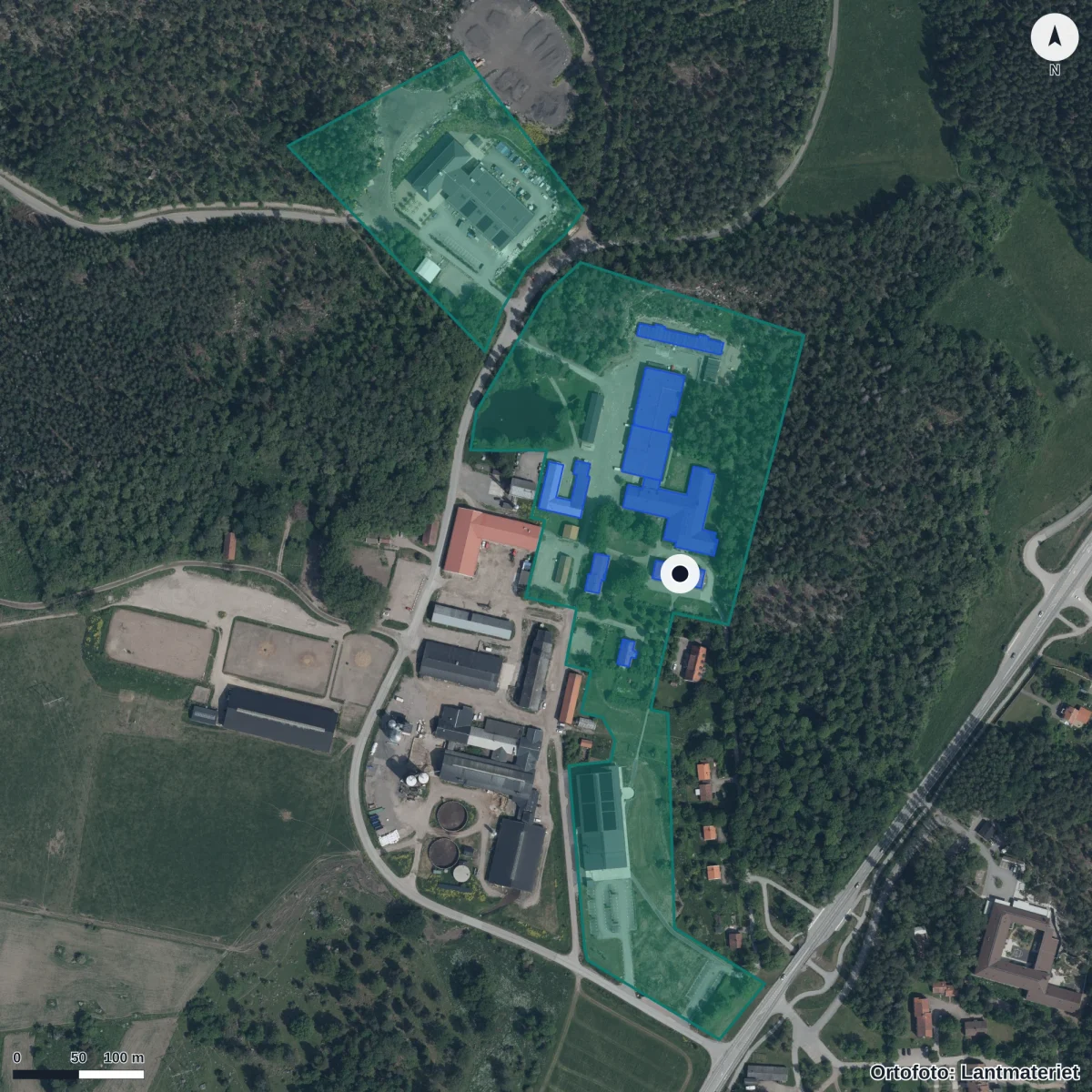 Aerial view of Uppsala yrkesgymnasium Jälla, orthophoto from Lantmäteriet