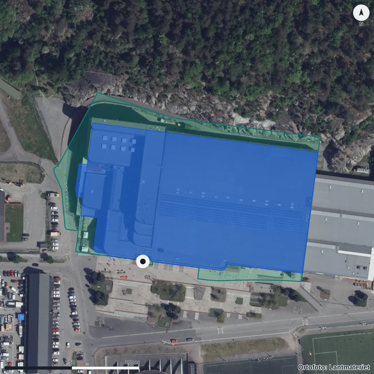 Aerial view of Aspero Idrottsgymnasium Göteborg, orthophoto from Lantmäteriet