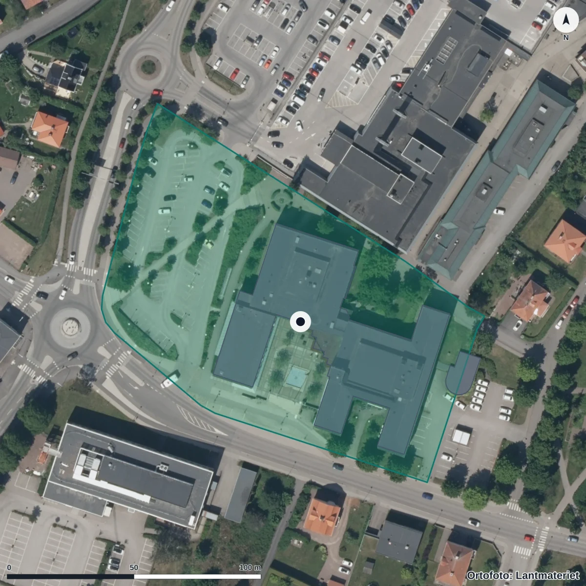Flygbild över Centralt stöd, ortofoto från Lantmäteriet