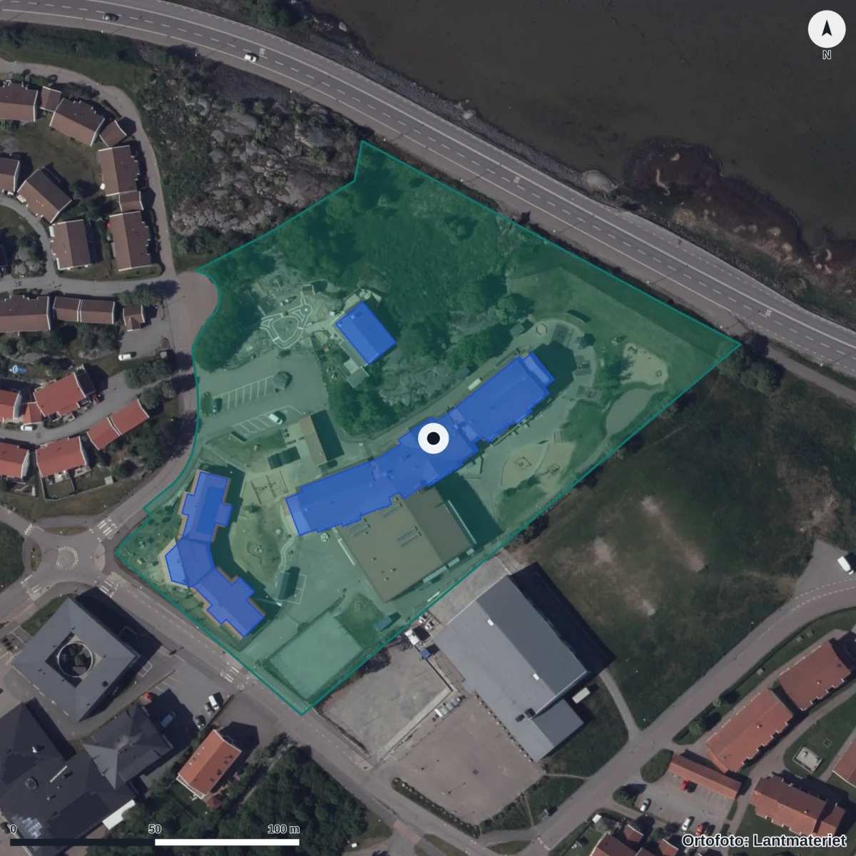 Aerial view of Centrum för lärande, orthophoto from Lantmäteriet