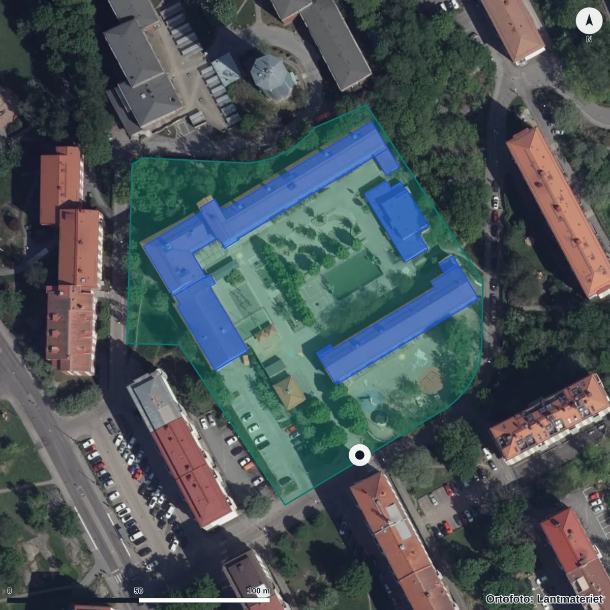 Aerial view of Johannebergsskolan, orthophoto from Lantmäteriet