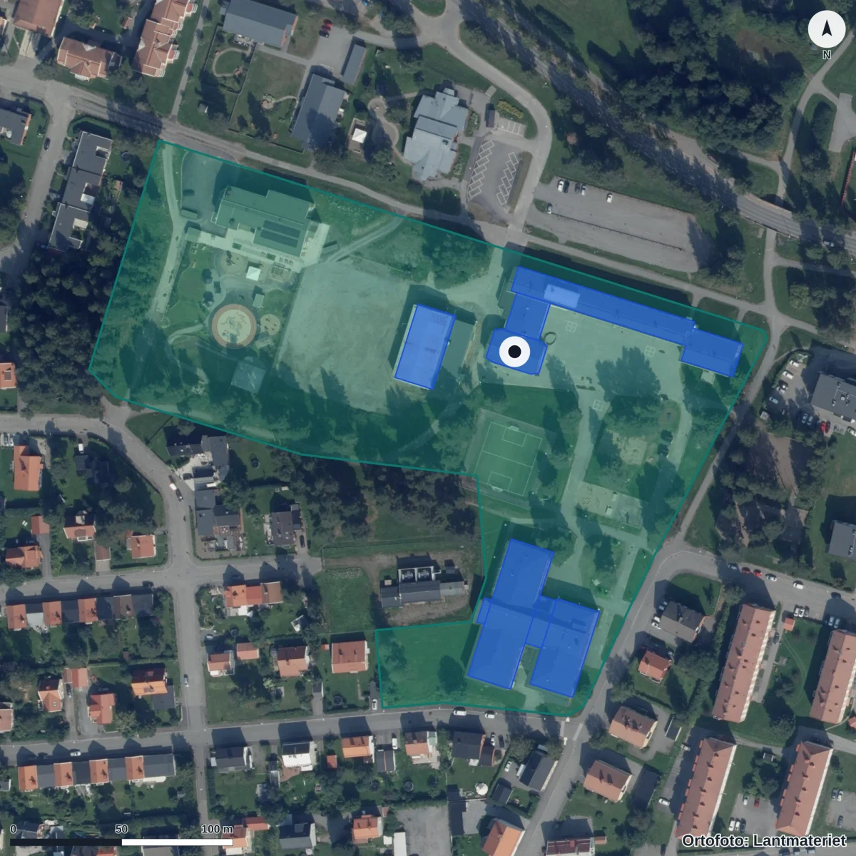 Aerial view of Norrhammarskolan, orthophoto from Lantmäteriet
