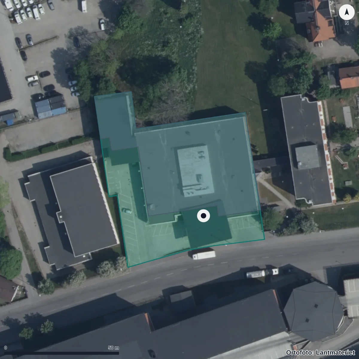 Aerial view of Elektrikergymnasiet, orthophoto from Lantmäteriet