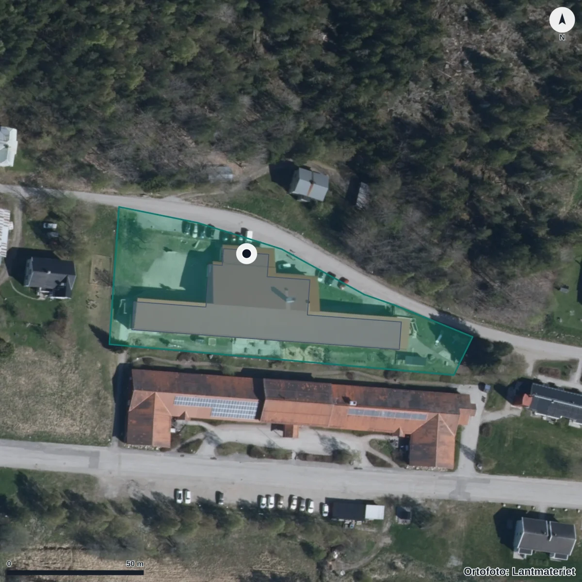 Aerial view of Hosiannaskolan, orthophoto from Lantmäteriet
