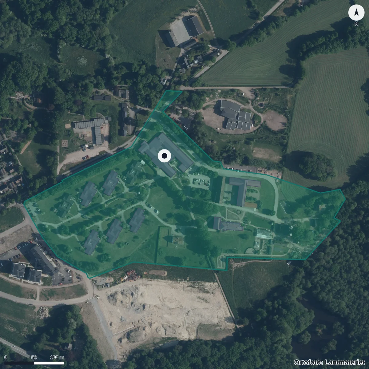 Aerial view of Karolinaskolan, orthophoto from Lantmäteriet