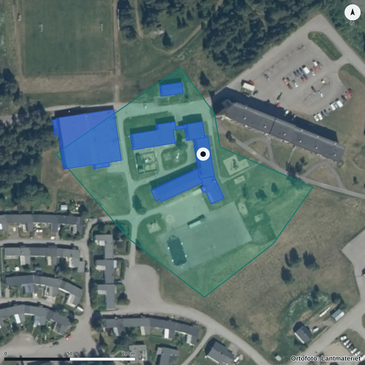 Flygbild över Svappavaara skola, ortofoto från Lantmäteriet