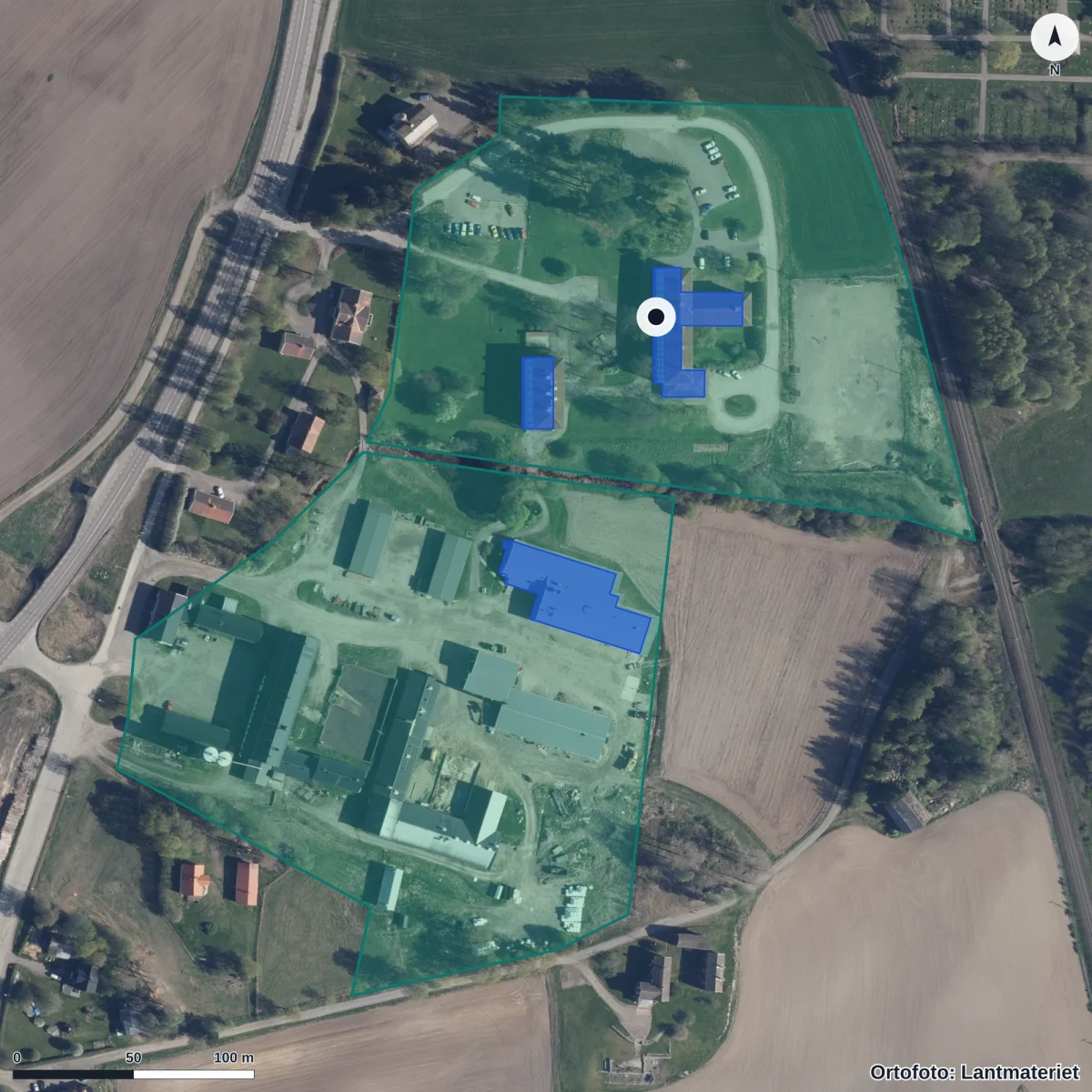 Aerial view of Friskolan Nytorp, orthophoto from Lantmäteriet