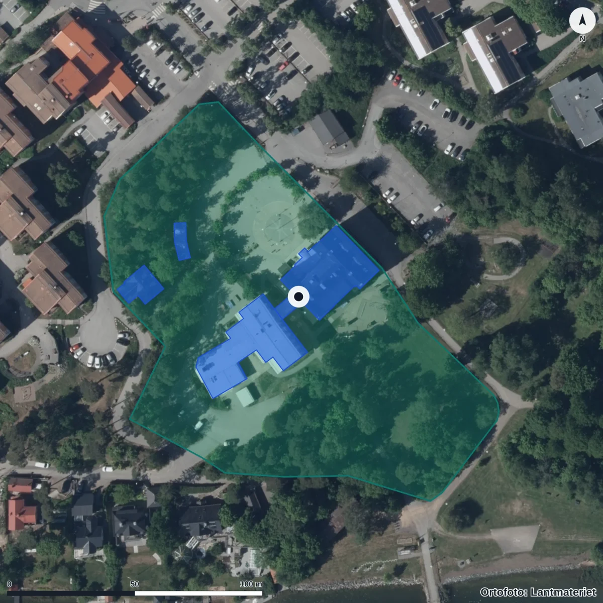 Aerial view of Söderfjärdsskolan, orthophoto from Lantmäteriet