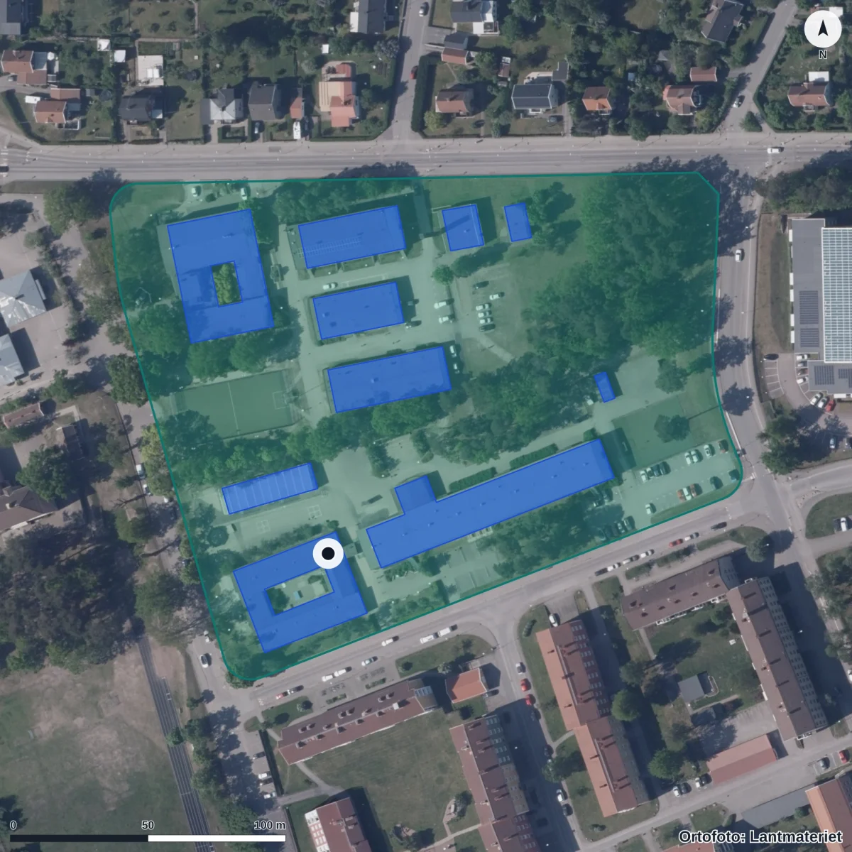 Aerial view of Funkaboskolan, orthophoto from Lantmäteriet