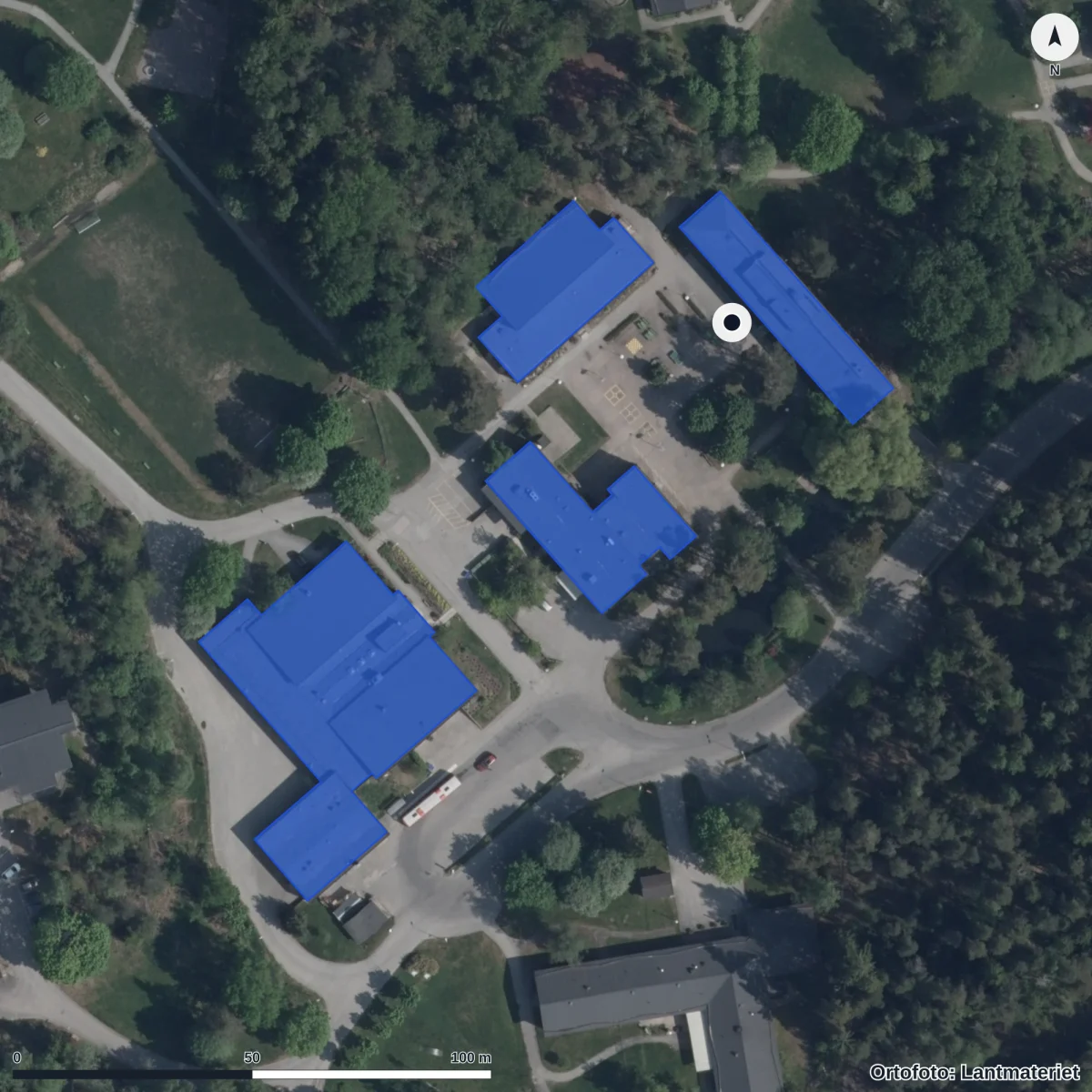 Aerial view of Södertörns friskola, orthophoto from Lantmäteriet