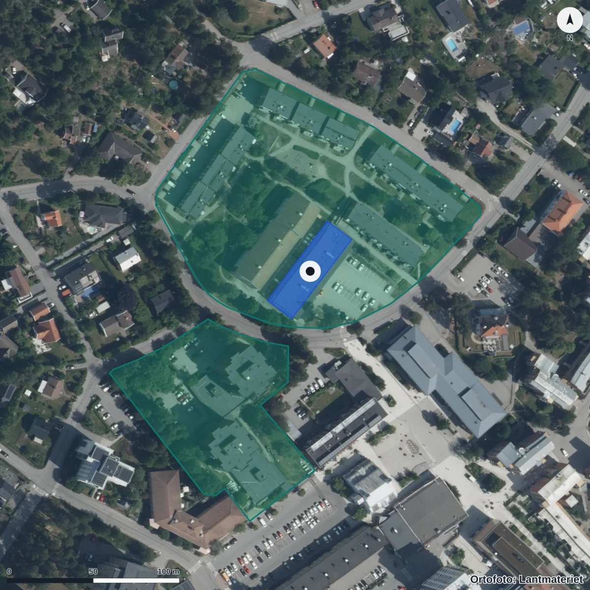 Aerial view of Upplands-Bro vuxenutbildning, orthophoto from Lantmäteriet