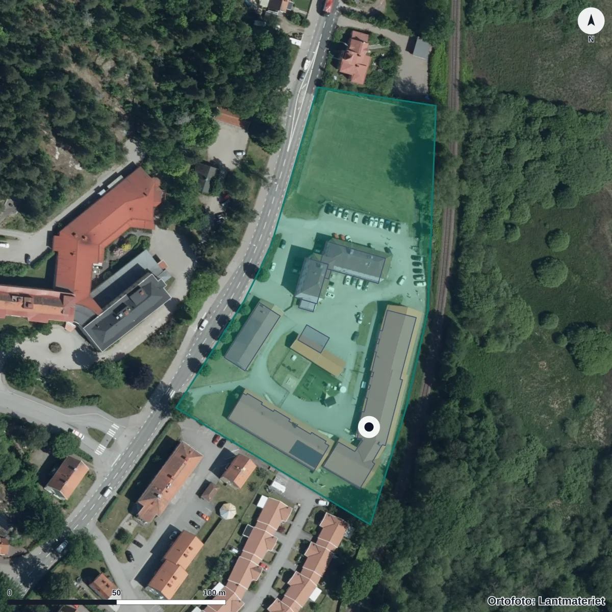 Flygbild över Stjärneboskolan, ortofoto från Lantmäteriet