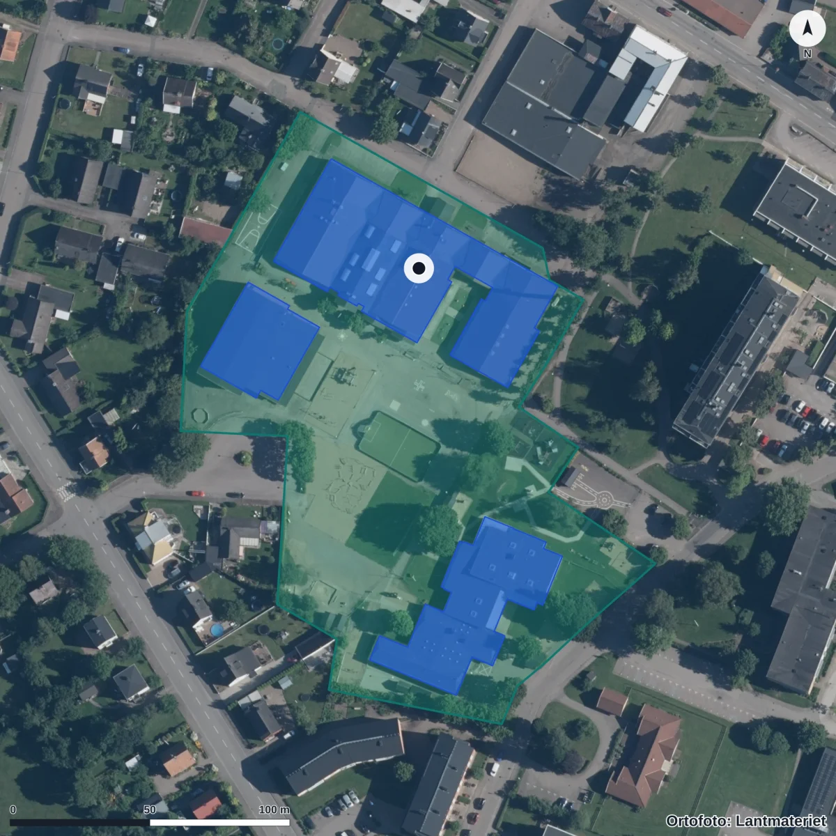 Aerial view of Antilopenskolan, orthophoto from Lantmäteriet
